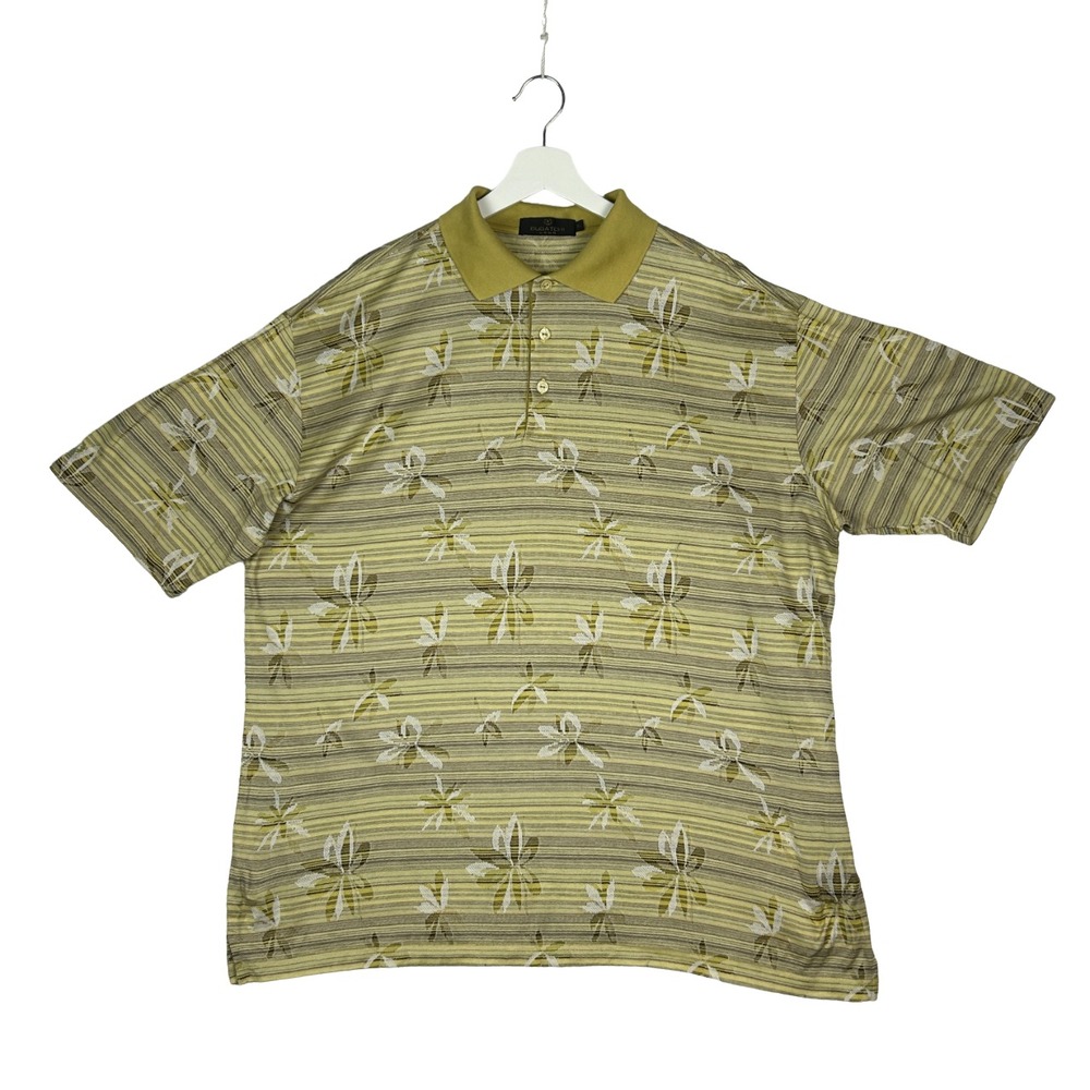 Bugatchi Uomo Polo Shirt XL‎ Floral Pattern Mercerized Cotton Stripe